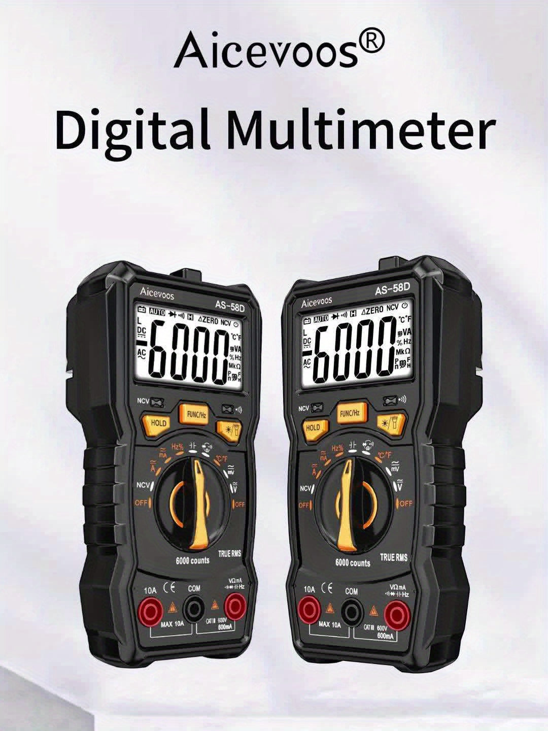 Aicevoos Digital Professional Multimeter 6000 Counts TRMS Auto Range DC AC Voltage Tester Ohm Meter Capacitor Electrical Professional Multimetro Transistor NCV