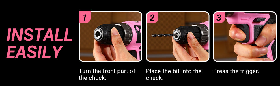 Power Drill Cordless: Pink Cordless Drill 20V Electric Power Drill Set Tool for Women