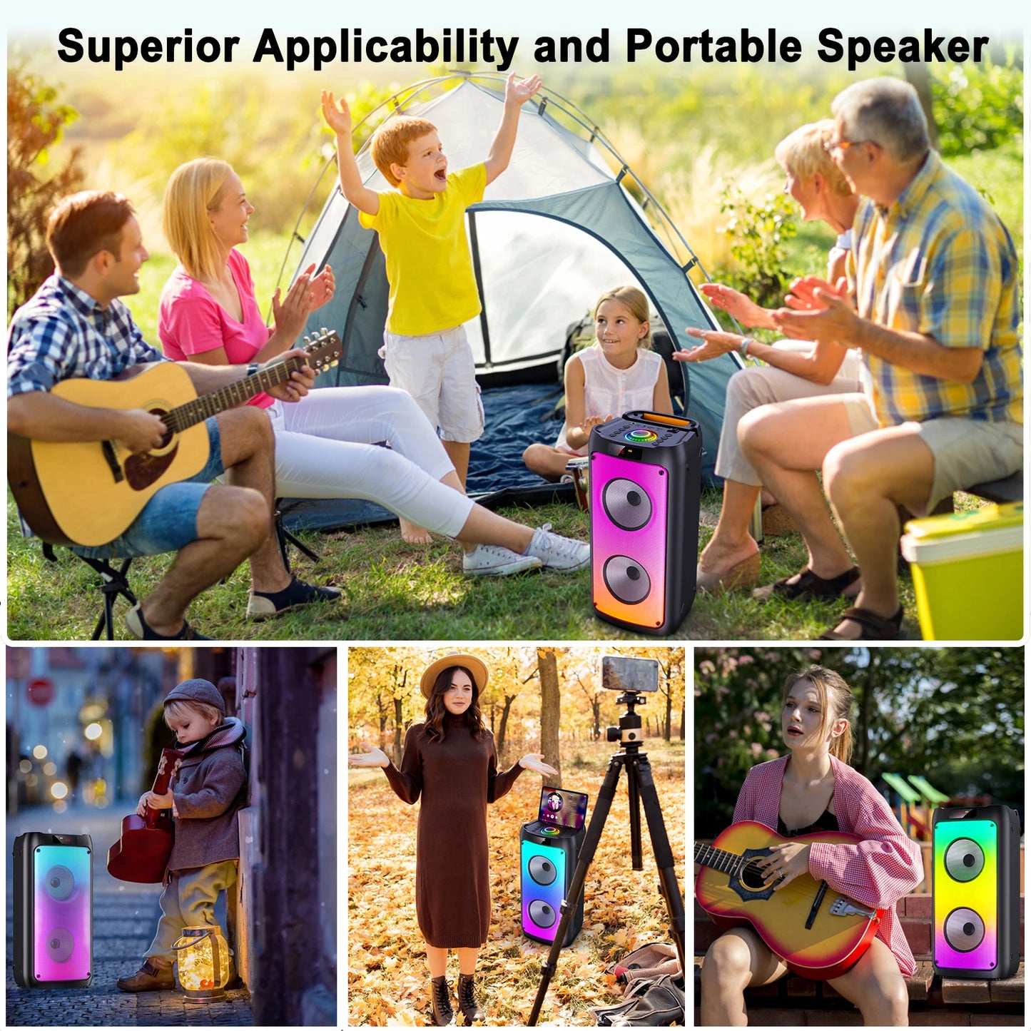 T10-T Wireless Bluetooth Speaker, Karaoke Machine with 2 Microphone, Home Karaoke Party Speaker with LED Light
