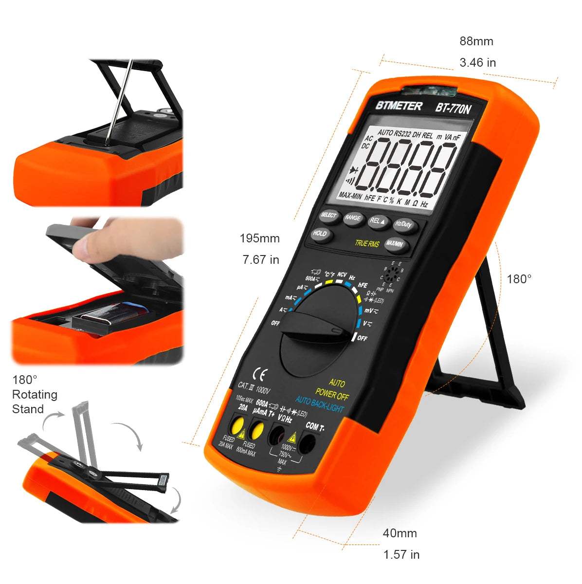BTMETER BT-770N 6000 Count Orange Intelligent Digital Multimeter Current and Voltage Testing Instruments Tool Auto/Manual Range