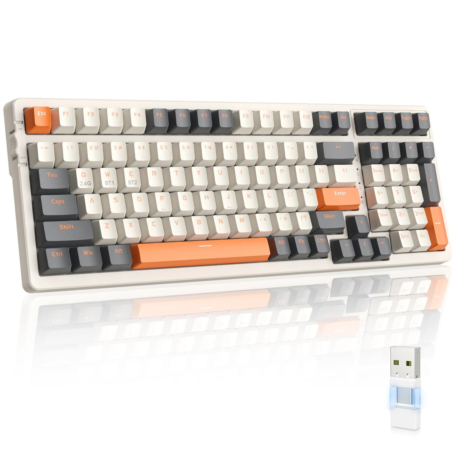 K96 Wireless Mechanical Keyboard, Dual Mode 2.4G/BT5.0 2-in-1 Receiver, 100 Keys Hot Swappable Red Switches Gamin