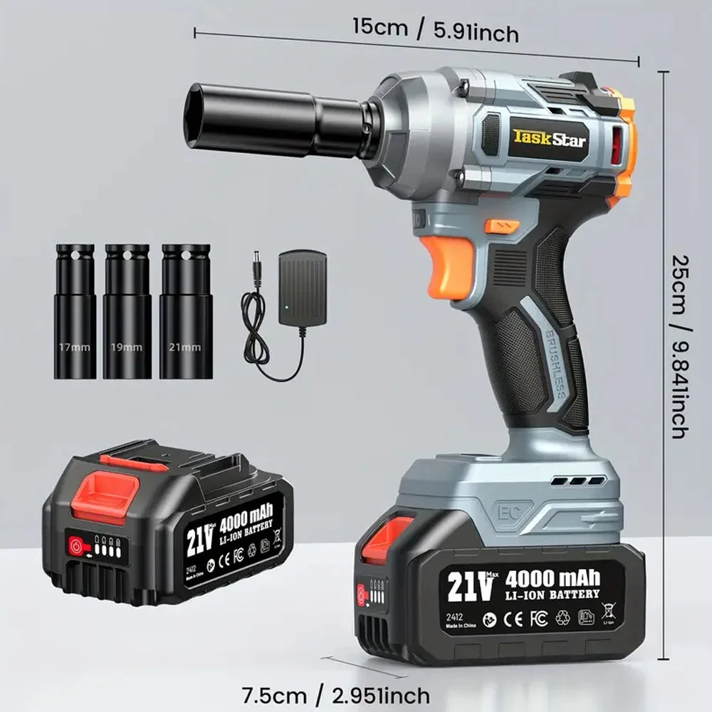 450Nm Cordless Impact Wrench 1/2'' Brushless Electric Wrench Car Truck Mower power tools for 18V Battery Pin