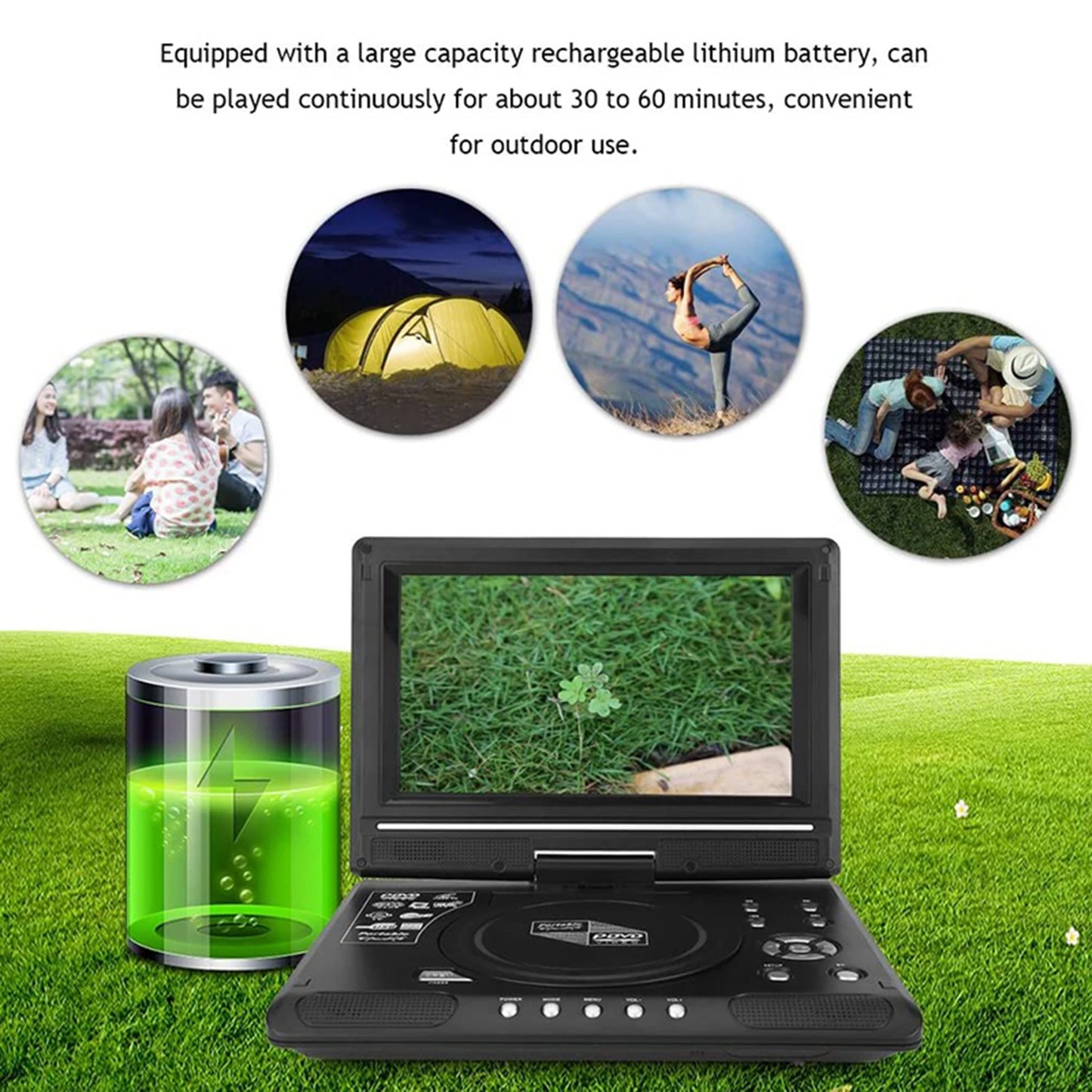 DVD Player 9.8 Inch 16:9 Widescreen 270° Rotatable LCD Screen Home TV Portable VCD Compact Disc MP3 Viewer with Game Function