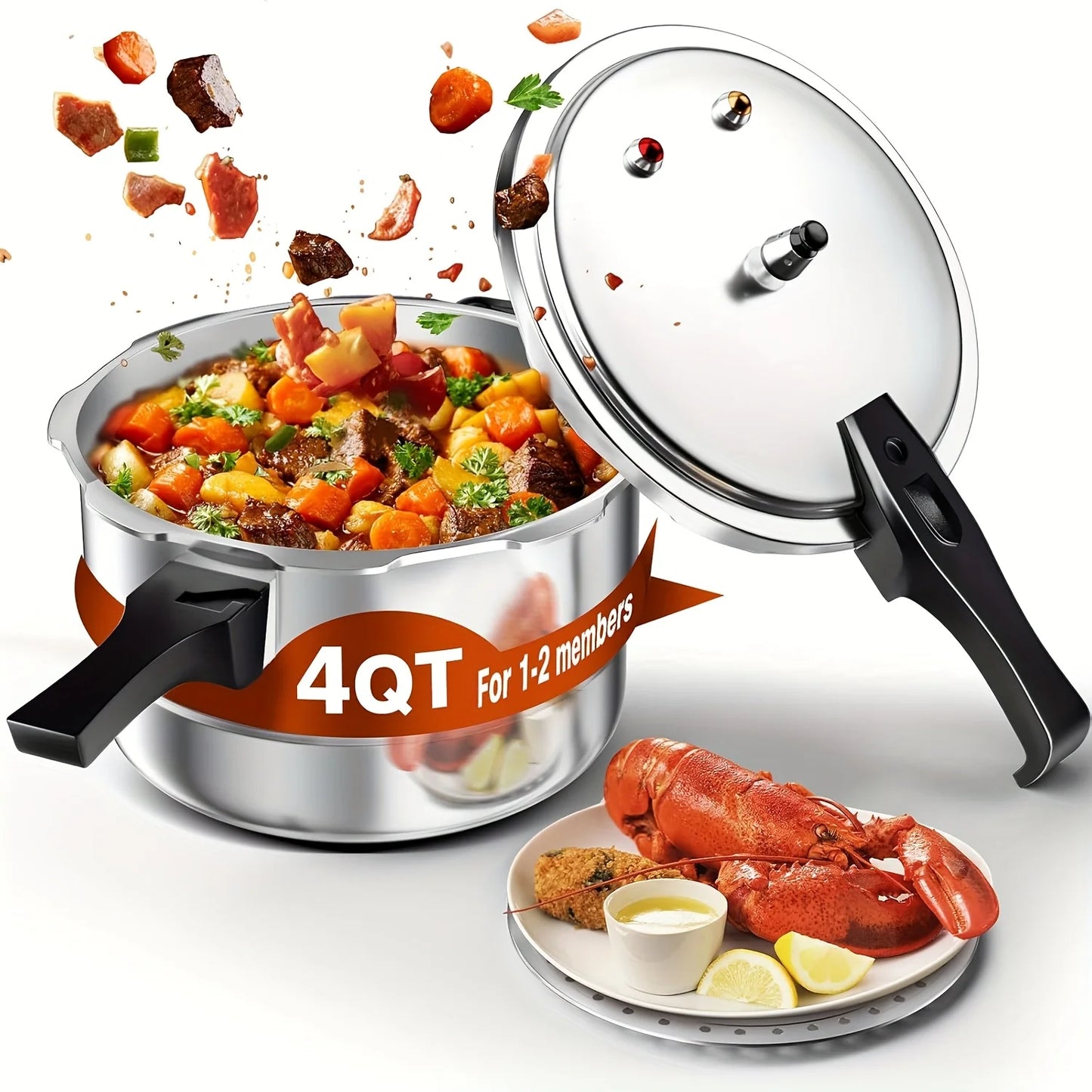4QT Pressure Cooker W/Release Valve & Multiple Protective Devices, Pressure Canner Compatible with Gas & Induction Cook