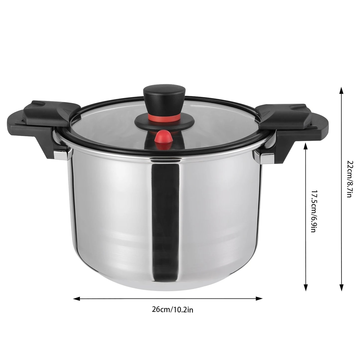 7L Pressure Cooker, 201 Stainless Steel Pressure Pot,for 6-7 People,Clear Glass Lid,Non-slip & Insulated Handle, 26*22cm