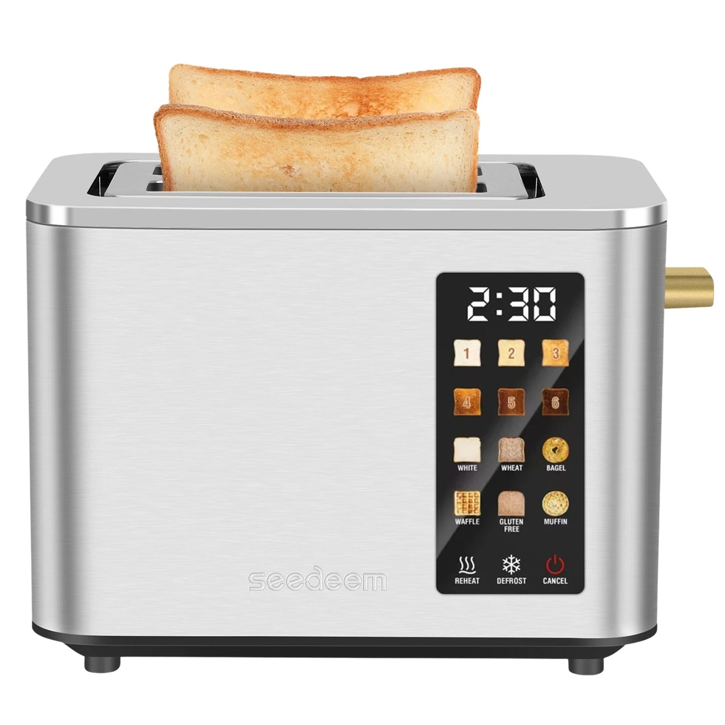 2 Slice-Toaster, Touch Control LCD Screen,6 Shade Setting & Bread Selection, Removable Crumb Tray, Stainless Steel,900W