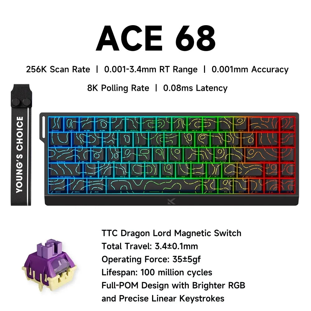 ACE 68 Wired Magnetic Switch Gaming Keyboard Hall Effect Rapid Trigger Programmable RGB 8K Hz DKS/MT/TGL/RS/SOCD Keyboard