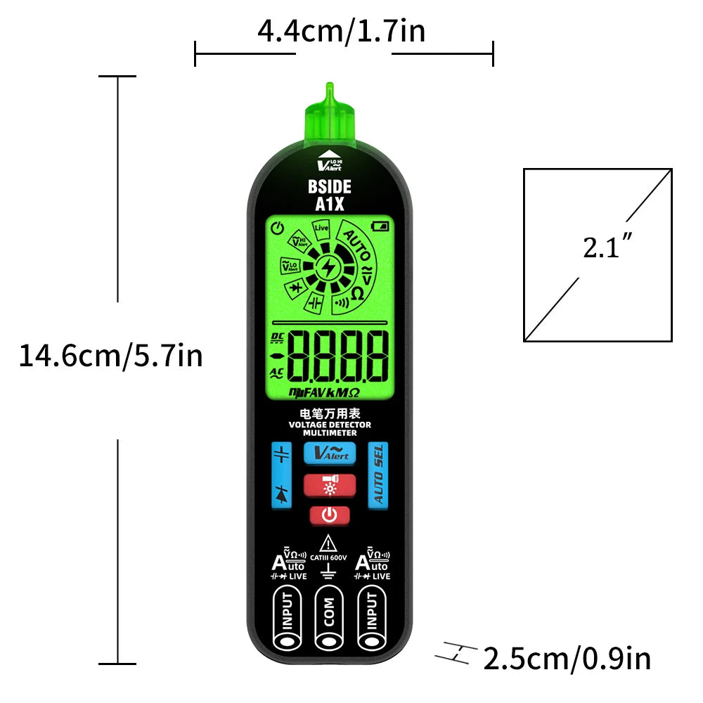 A1X Voltage Tester Pen Multimeter Electronic USB Tester Breakpoint AC DC Non-Contact NCV Live Auto Diode Capacitance Hz