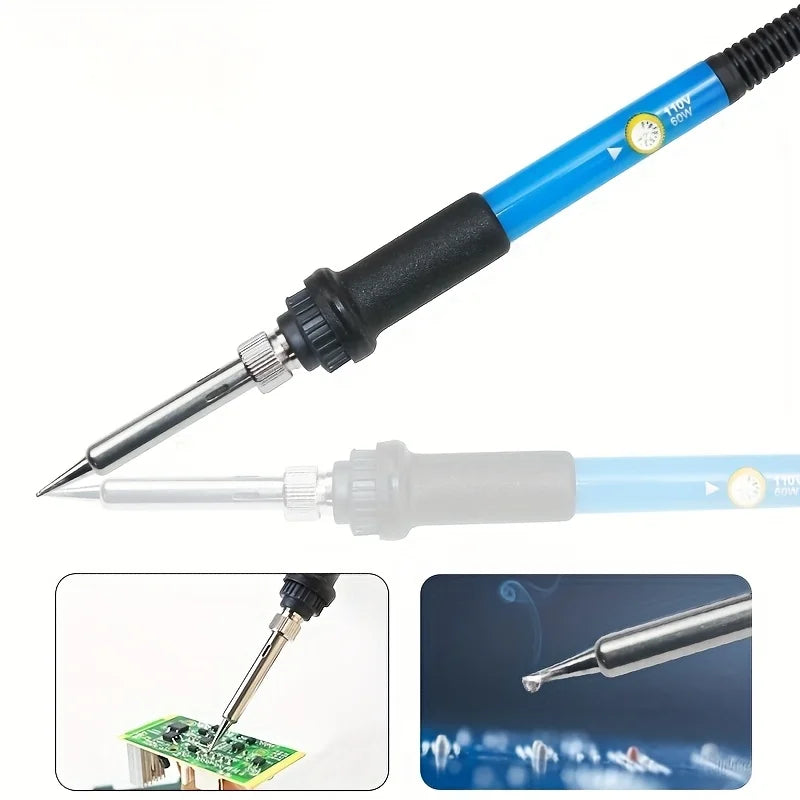 7-piece adjustable temperature electric soldering iron with constant temperature, internal heating, home-use soldering iron set, manual small half-aluminum desoldering pump and desoldering tweezers, soldering iron tip