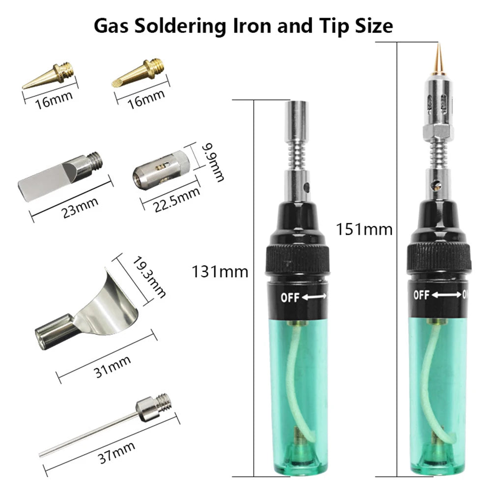 14 In1 Portable Soldering Iron Kit 1300Celsius Butane Welding Pen Burner Blow Torch Gas Welding Soldering Iron Butane Tip Tool