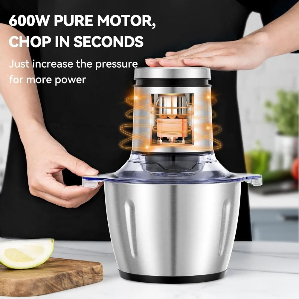 8 Cup Electric Food Processor, 600W Meat Grinder with Stainless Steel Bowl for Kitchen Use