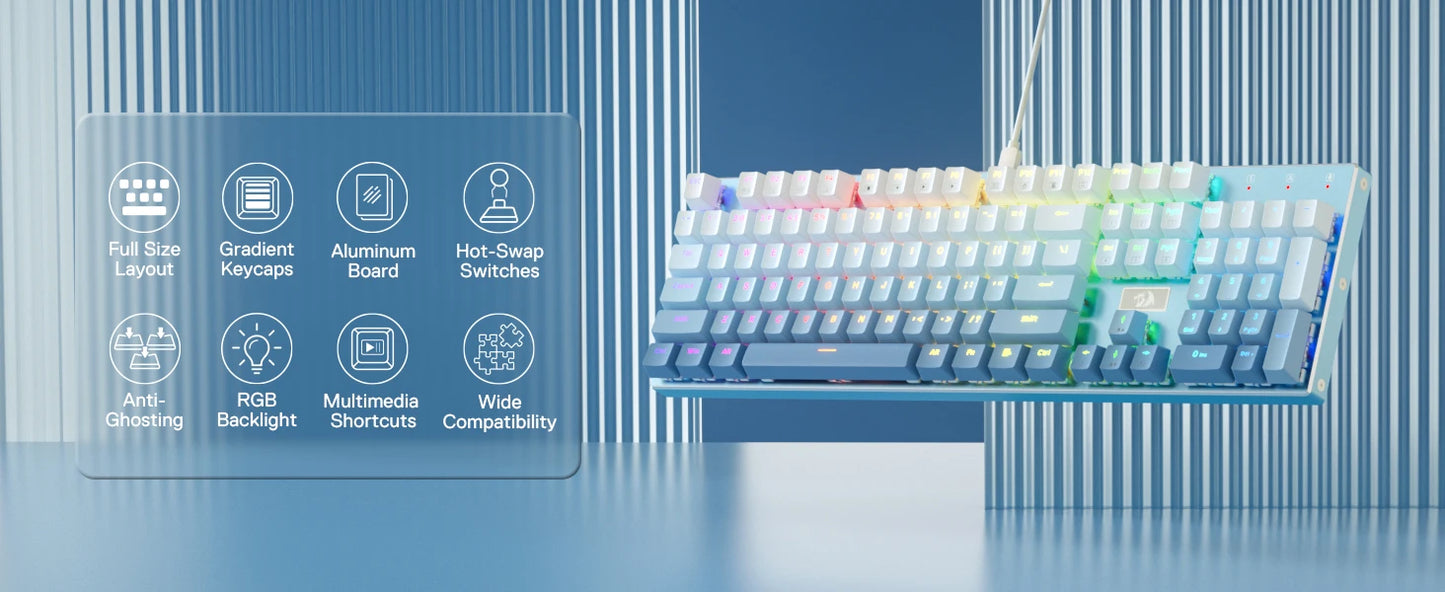 K556 SE RGB LED Backlit Wired Mechanical Gaming Keyboard, Aluminum Base, 104 Keys, Hot-Swap Linear Quiet Red Switch