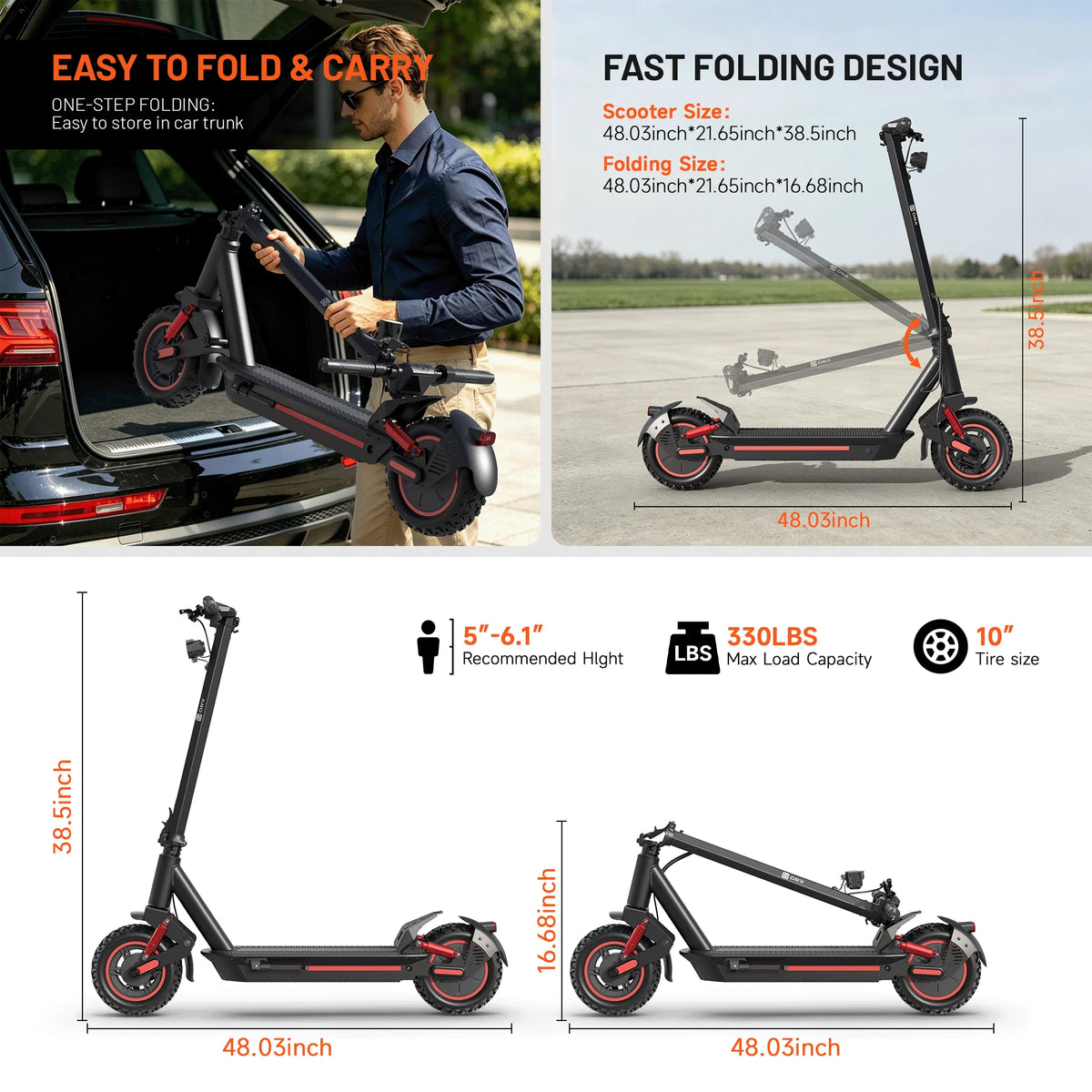 Electric Scooters Adults-1200W Dual Motor 30 MPH Fast Scooter 31 Miles+ Long Range Battery E Scooter for Adult 10'' Off Road Tires Foldable E-Scooters