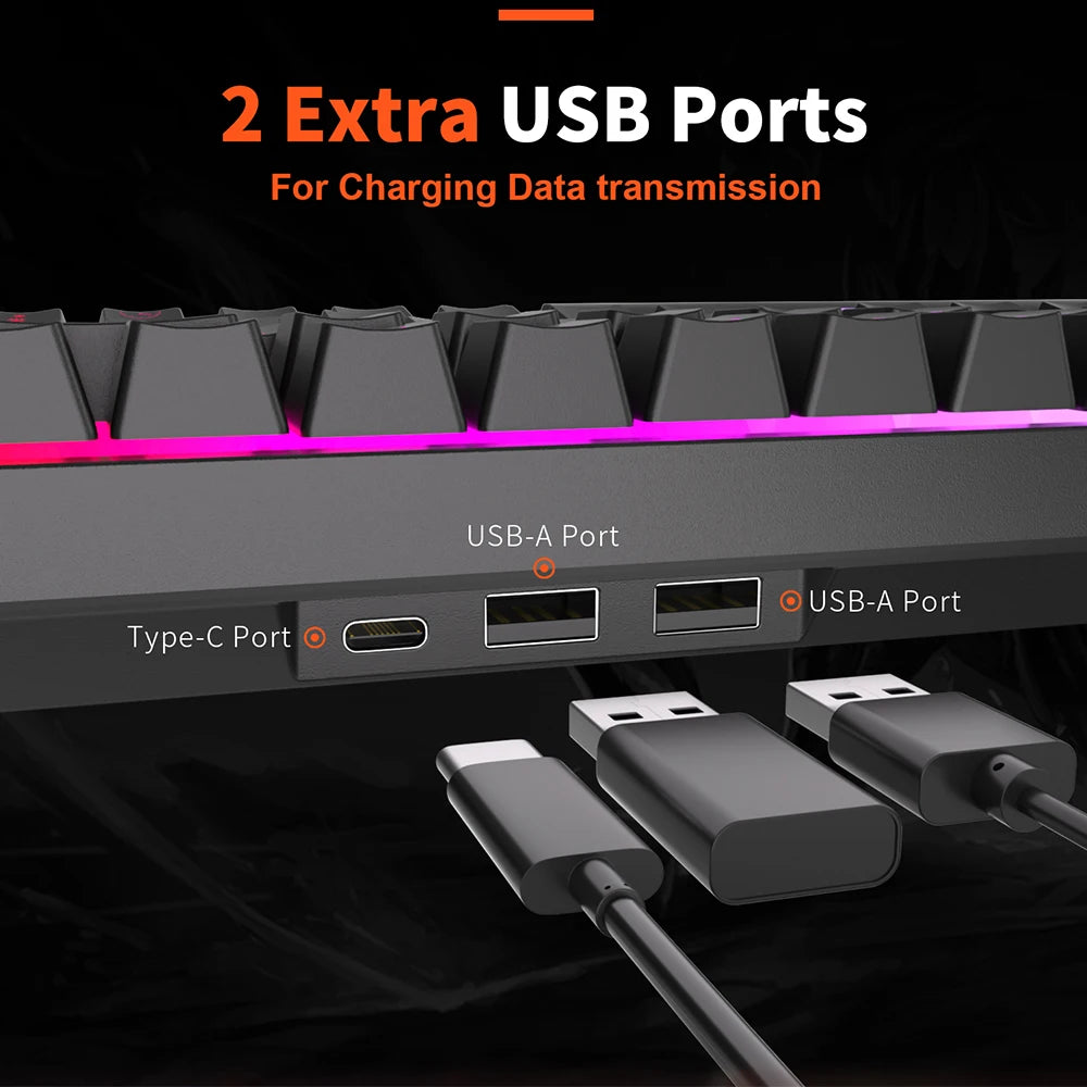 Royal Kludge RK837 Mechanical Keyboard 68 Keys 65% Compact 2.4G Wireless Bluetooth Gamer Keyboard RGB Backlight Hot Swappable