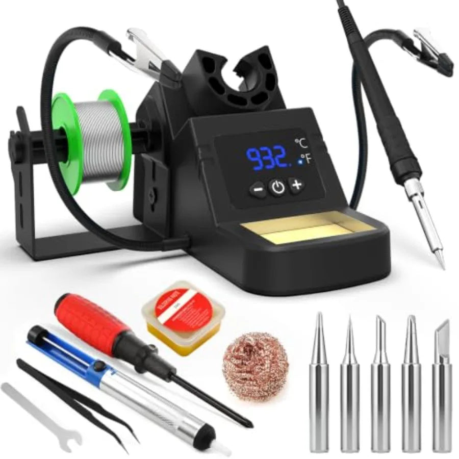 Soldering Station, 130W Digital Display Soldering Iron Station Kit with 2 Helping Hands, 356°F-932°F, Auto Sleep, Solder Wire,