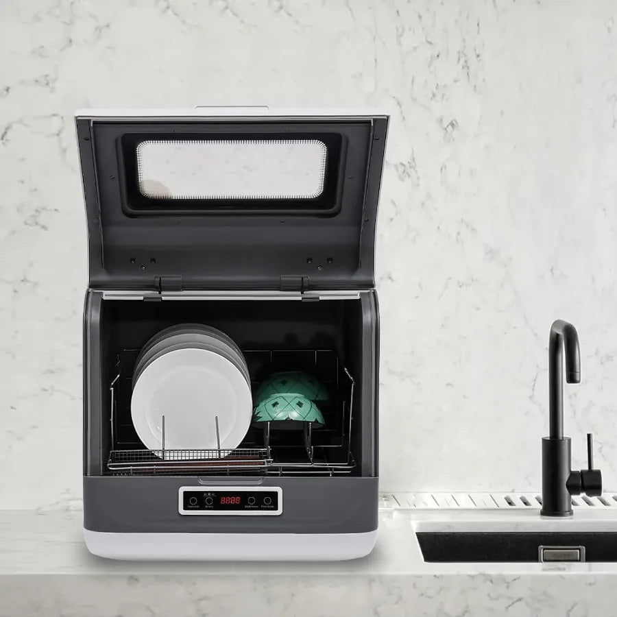 Compact 8L Portable Countertop Dishwasher with 4 Automatic Programs 360 FullRange Spray for Deep Cleaning Air Drying Function