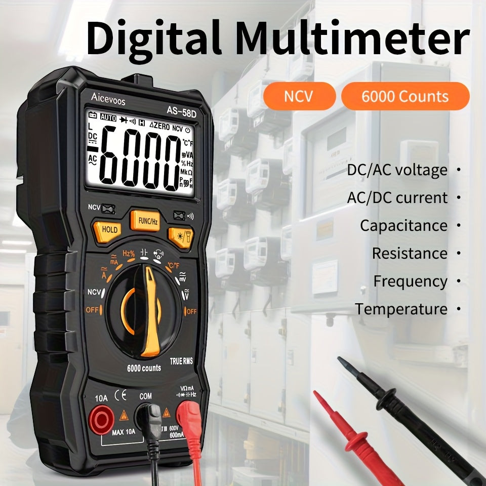 Aicevoos Digital Professional Multimeter 6000 Counts TRMS Auto Range DC AC Voltage Tester Ohm Meter Capacitor Electrical Professional Multimetro Transistor NCV