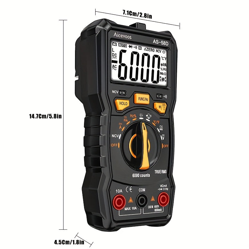 Aicevoos Digital Professional Multimeter 6000 Counts TRMS Auto Range DC AC Voltage Tester Ohm Meter Capacitor Electrical Professional Multimetro Transistor NCV