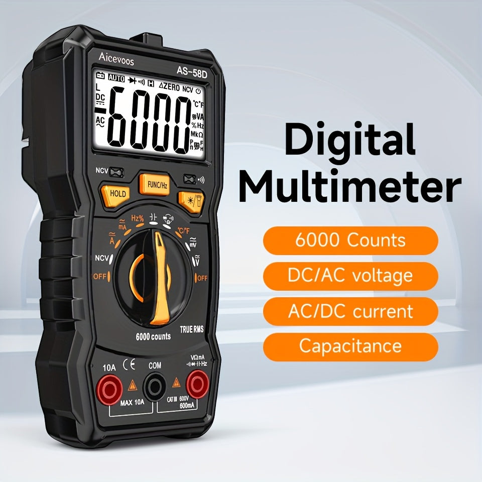 Aicevoos Digital Professional Multimeter 6000 Counts TRMS Auto Range DC AC Voltage Tester Ohm Meter Capacitor Electrical Professional Multimetro Transistor NCV