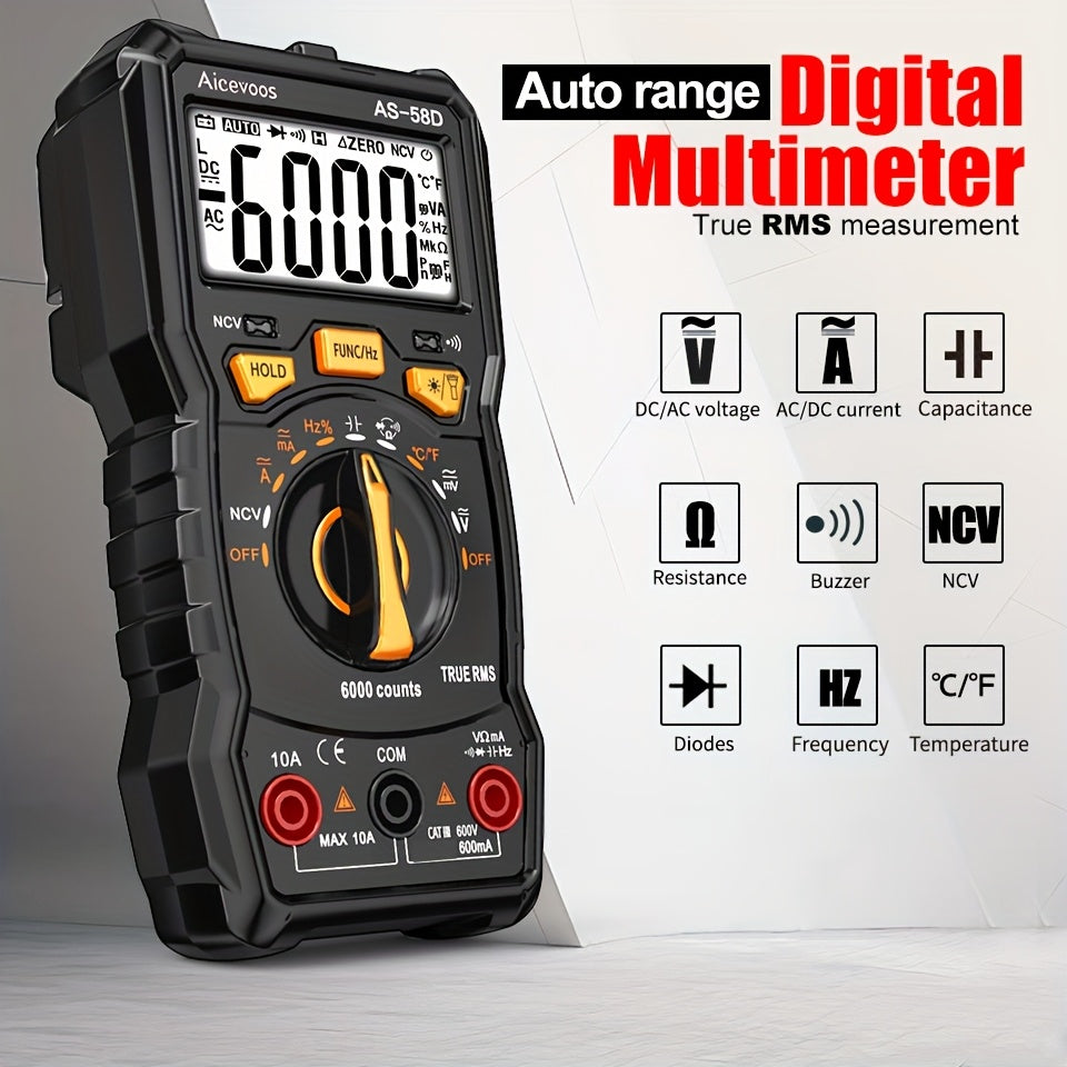 Aicevoos Digital Professional Multimeter 6000 Counts TRMS Auto Range DC AC Voltage Tester Ohm Meter Capacitor Electrical Professional Multimetro Transistor NCV