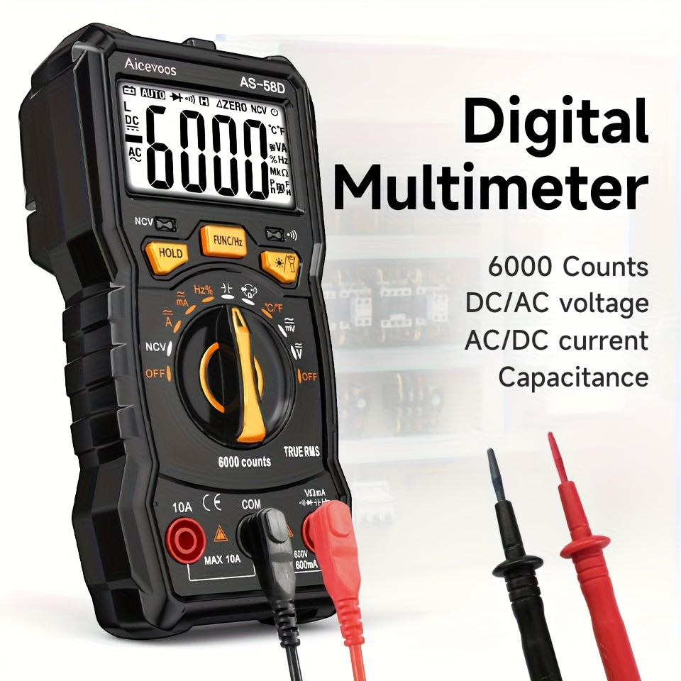 Aicevoos Digital Professional Multimeter 6000 Counts TRMS Auto Range DC AC Voltage Tester Ohm Meter Capacitor Electrical Professional Multimetro Transistor NCV