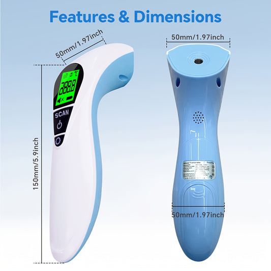 Infrared Thermometer Without Contact for Adults And Children, Precise Digital Forehead Thermometer, Fever Alert & Quiet Mode, 3 Color Backlight, Dual Mode for Forehead & Objects