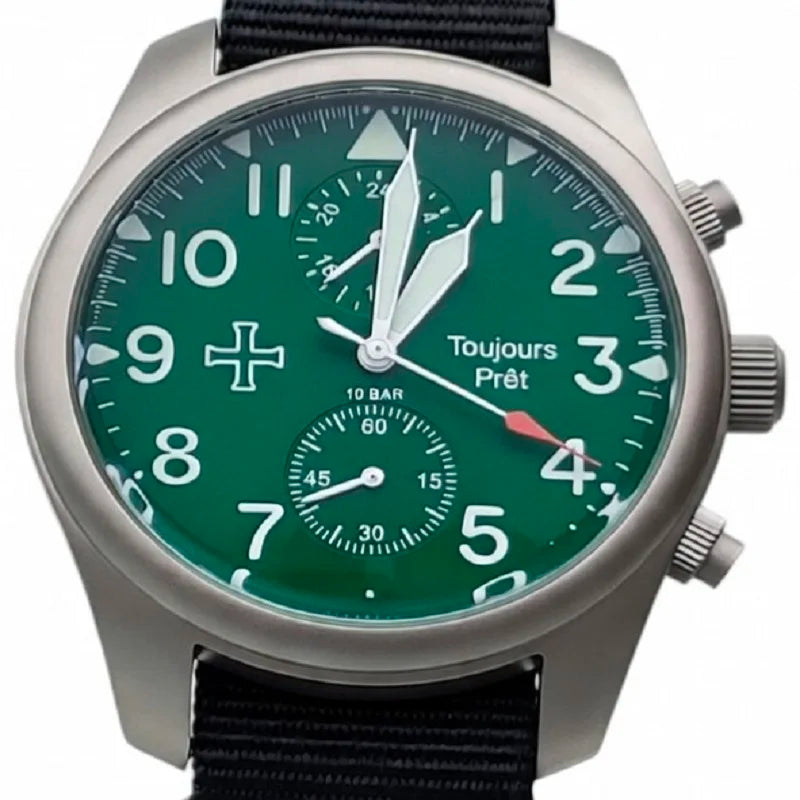 Dual Time GMT Quartz Military Field Watch - Blasted Stainless Steel - Domed Crystal