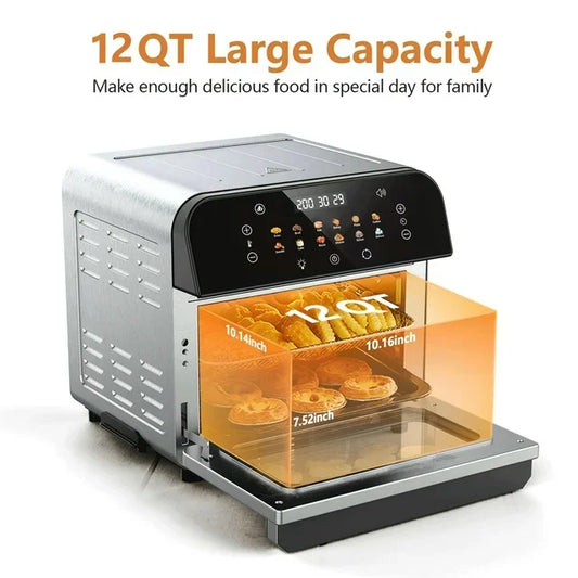 Toaster Oven, 12QT Air Fryer Oven with 12 Pre-set Cooking Menus, Clear Viewing Window, up to 95% Less Oil for Healthier