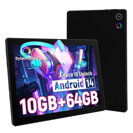10.1 Inch Android 14 Tablet Octa-Core 10GB RAM 64GB ROM (Expand to 1TB) Widevine L1 Compatible IPS HD Screen with WiFi 6 BT 5.3