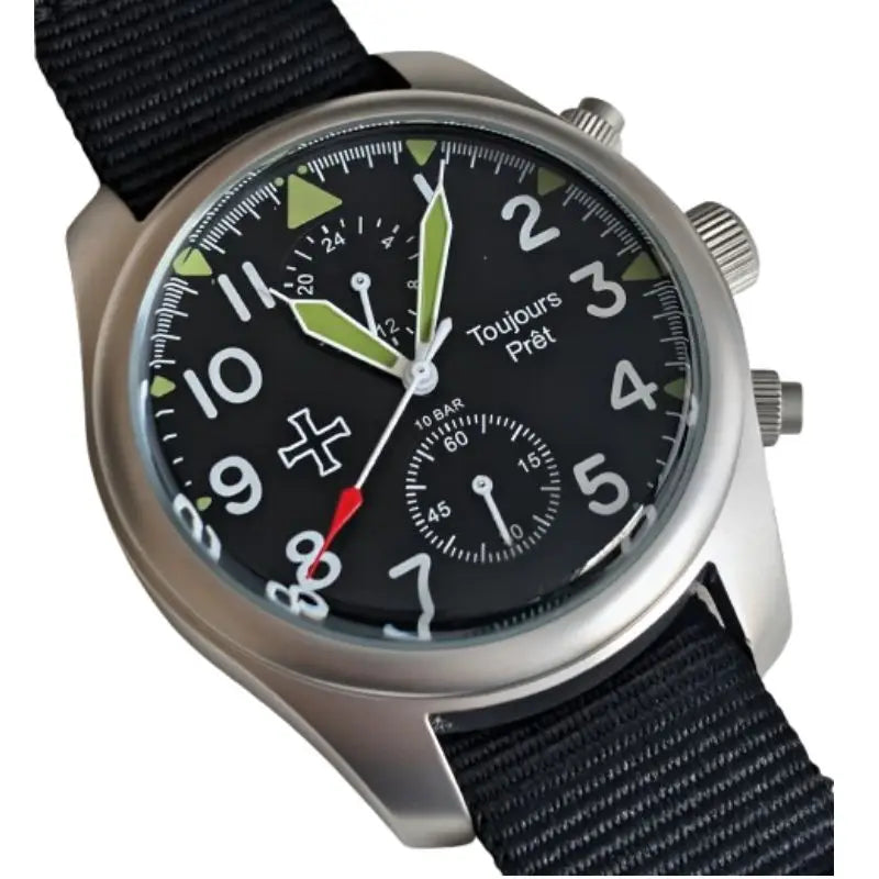 Dual Time GMT Quartz Military Field Watch - Blasted Stainless Steel - Domed Crystal