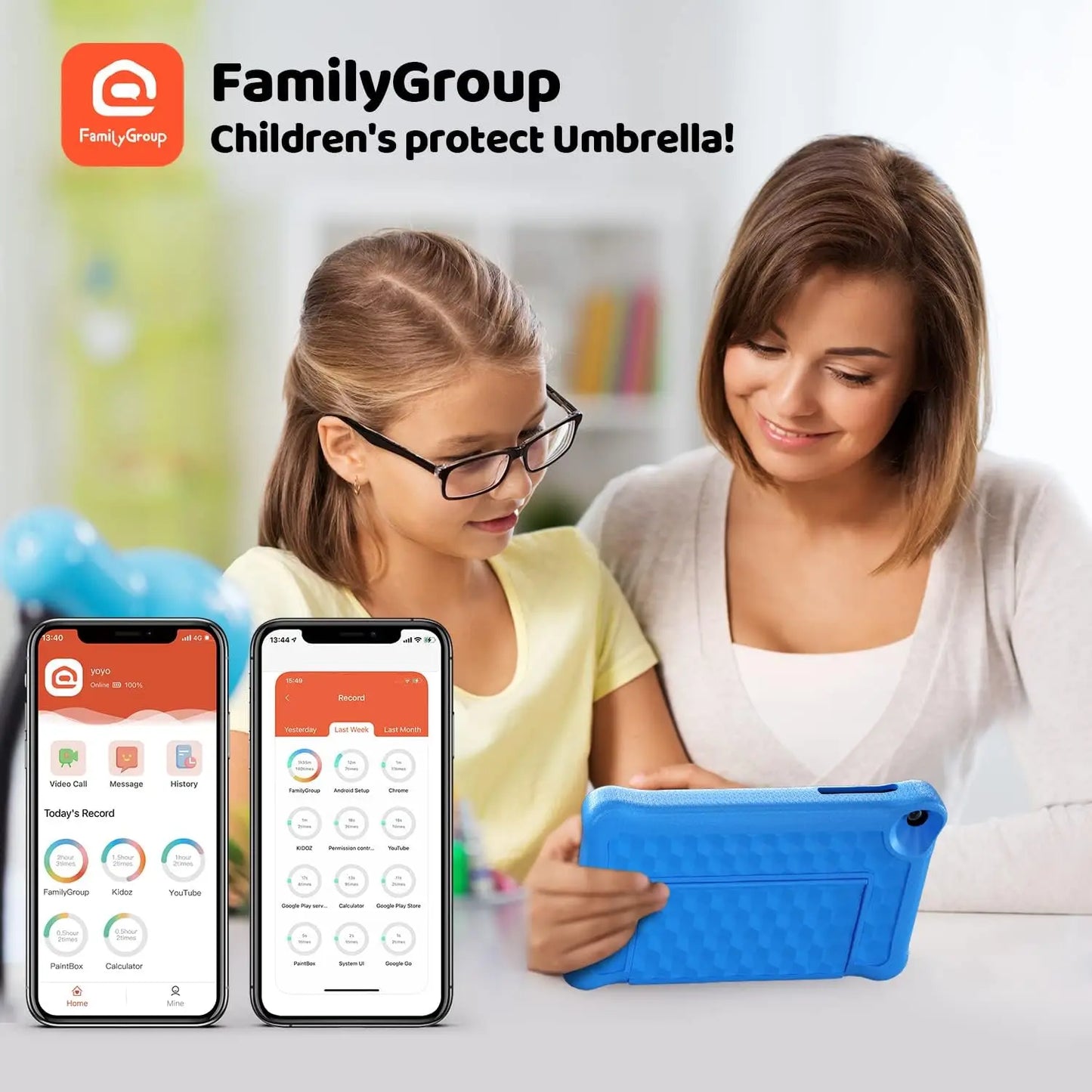 8 Inch Tablet Android11 Learning Tablets Quad Core Processor 2GB+32GB 128GB Expansion 5000mAh Child Eye Protection with Case
