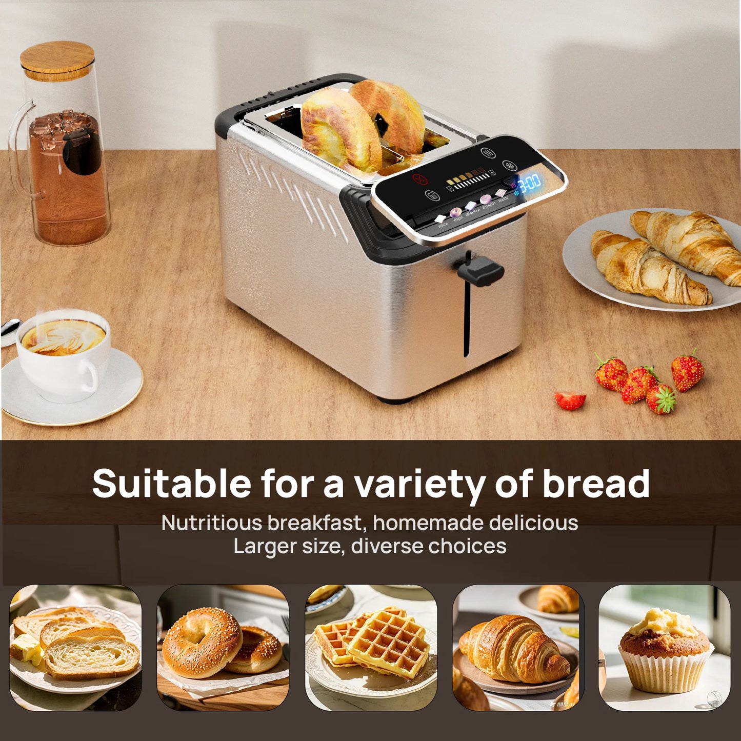 New 2-slice toaster, Smarter Screen and Easier Operation, Full Stainless Steel,5 Basic Functions