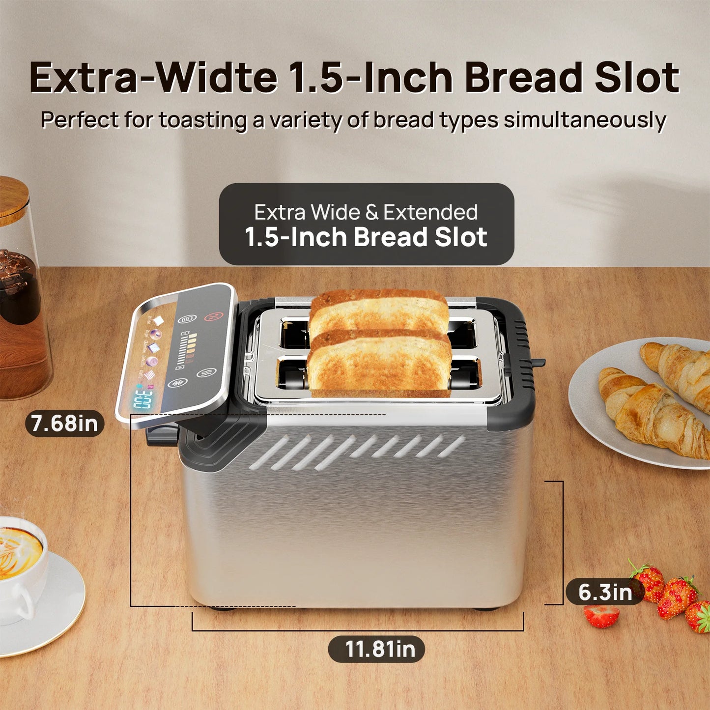 New 2-slice toaster, Smarter Screen and Easier Operation, Full Stainless Steel,5 Basic Functions