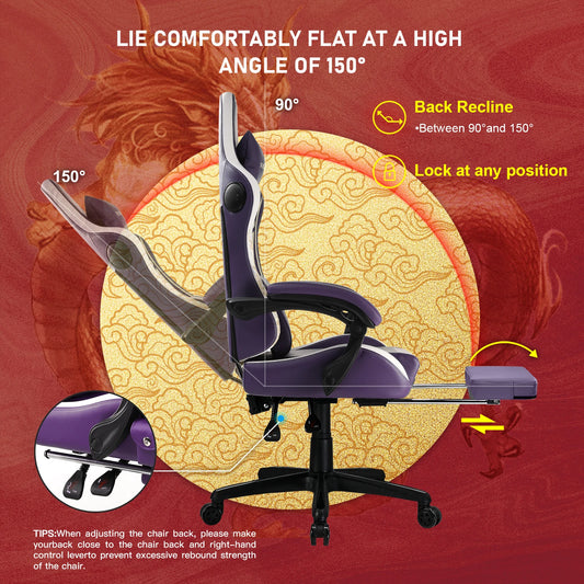 Gaming Chair with Bluetooth Speakers, Footrest & Ergonomic Design, Dragon Series Video Game & Office Chair