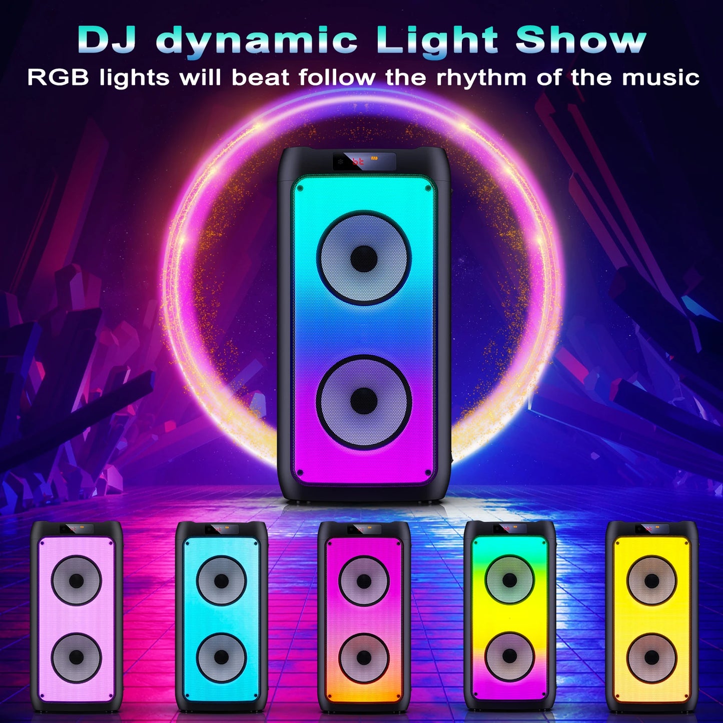 T10-T Wireless Bluetooth Speaker, Karaoke Machine with 2 Microphone, Home Karaoke Party Speaker with LED Light