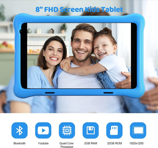 8 Inch Tablet Android11 Learning Tablets Quad Core Processor 2GB+32GB 128GB Expansion 5000mAh Child Eye Protection with Case