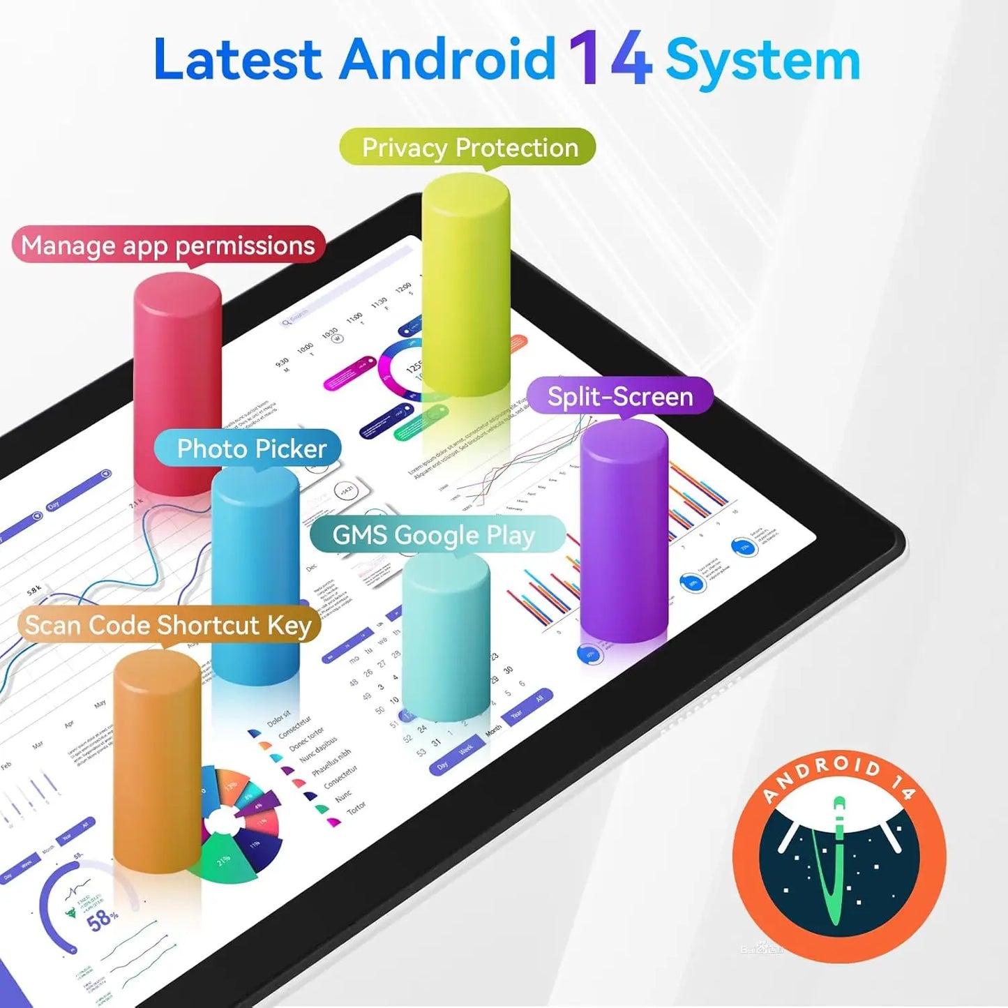 C10 Tablet 10.1 Inch Android 14 Phablet 8GB RAM 64GB ROM (1TB TF) Widevine L1 HD Octa-Core 2.0 GHz WiFi 6 Bluetooth 5.0 PC Pad