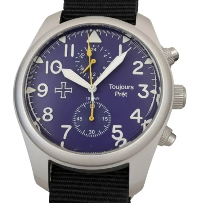 Dual Time GMT Quartz Military Field Watch - Blasted Stainless Steel - Domed Crystal