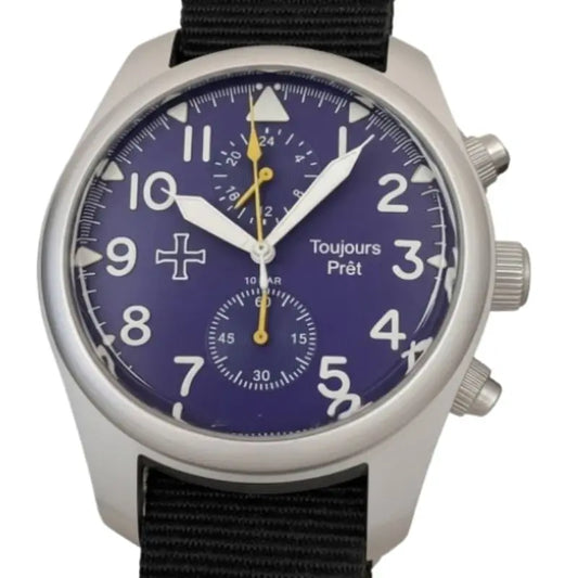 Dual Time GMT Quartz Military Field Watch - Blasted Stainless Steel - Domed Crystal