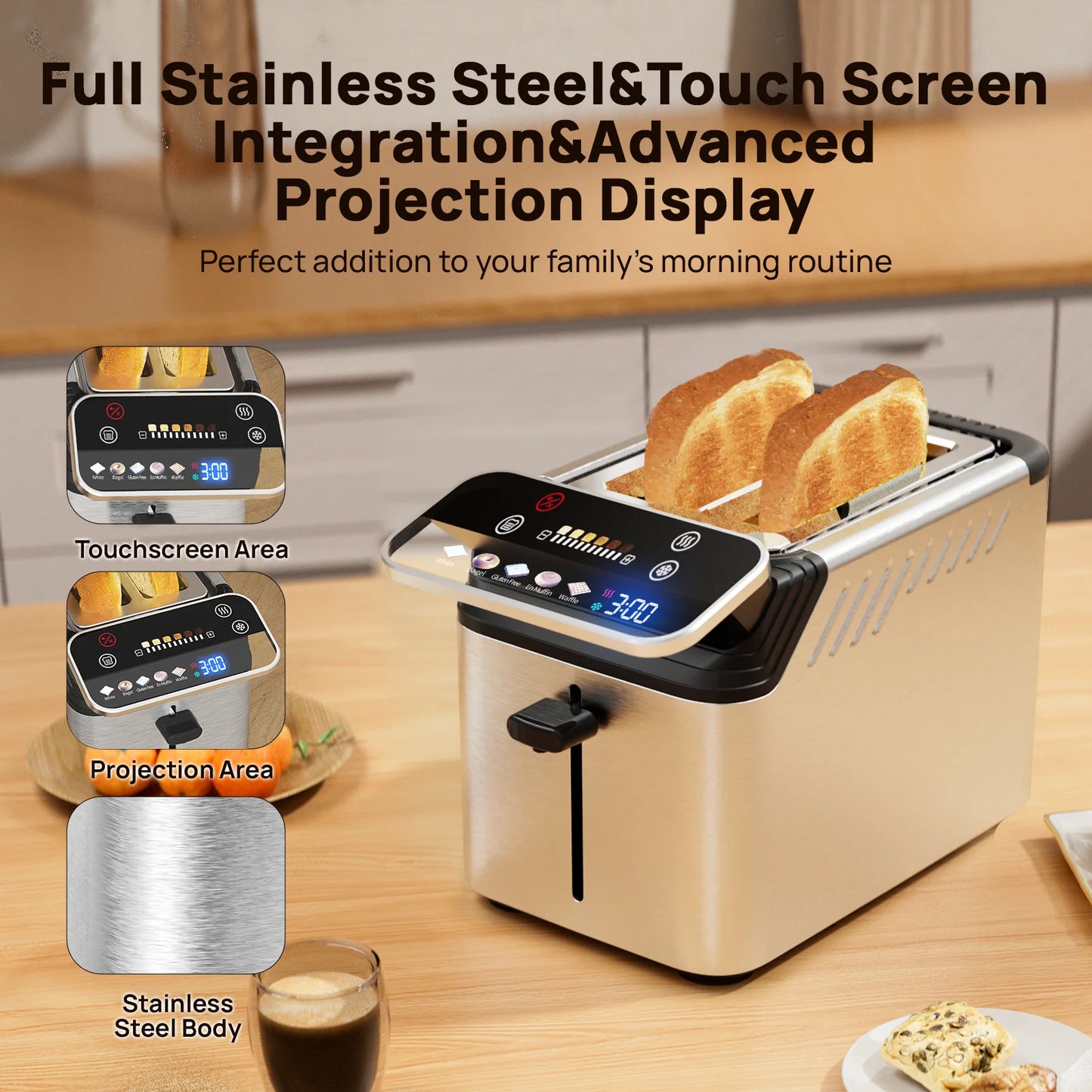 New 2-slice toaster, Smarter Screen and Easier Operation, Full Stainless Steel,5 Basic Functions