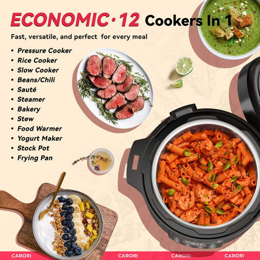 1200W 12-in-1 Electric Pressure Cooker 8Qt, Stainless Steel Pressure Cooker, Slow Cook Rice Cooker Steamer Sauté, Yogurt