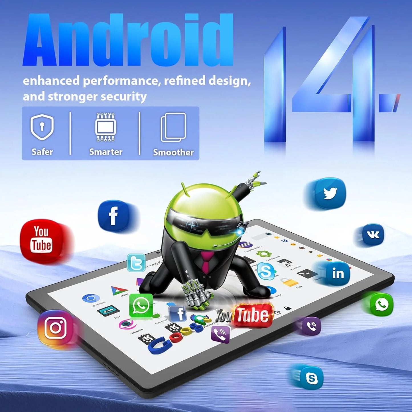 11-inch Tablet Android 14 Octa-Core, 14GB RAM+64GB ROM (TF 1TB), 8200mAh, Widevine L1, Wi-Fi 6, 8 in 1 Tablet with Set