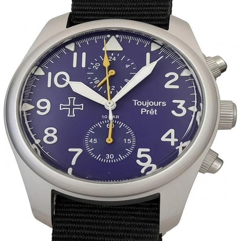 Dual Time GMT Quartz Military Field Watch - Blasted Stainless Steel - Domed Crystal