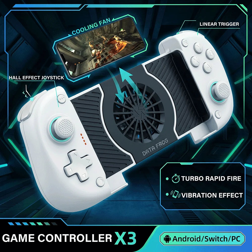 Wireless Gaming Controller–Telescopic Mobile Controller with Cooling Fan,Turbo&Adjustable Vibration,for Android/Switch/PC