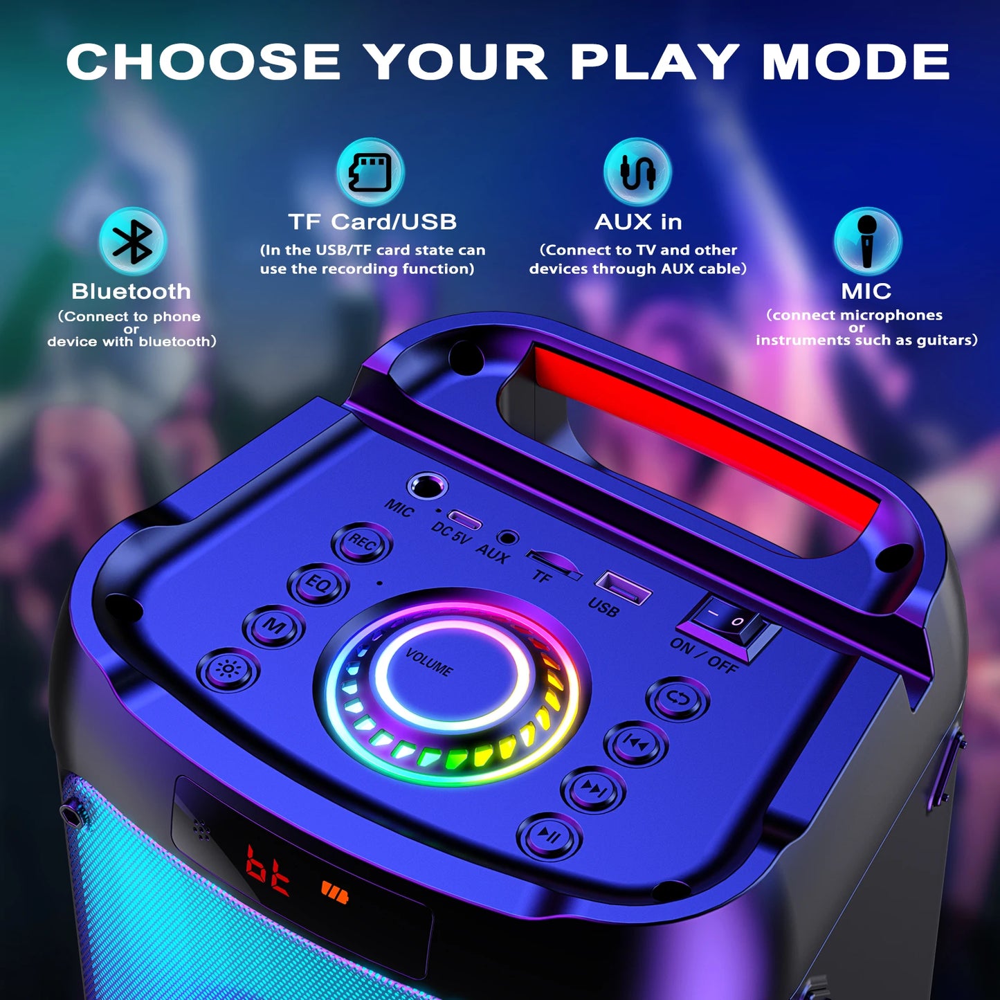 T10-T Wireless Bluetooth Speaker, Karaoke Machine with 2 Microphone, Home Karaoke Party Speaker with LED Light