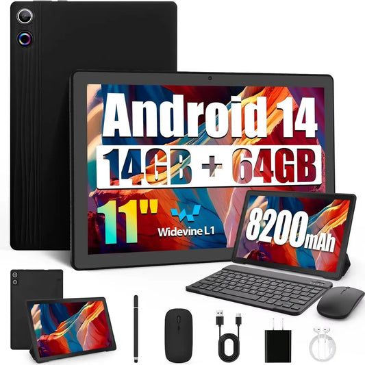 11-inch Tablet Android 14 Octa-Core, 14GB RAM+64GB ROM (TF 1TB), 8200mAh, Widevine L1, Wi-Fi 6, 8 in 1 Tablet with Set