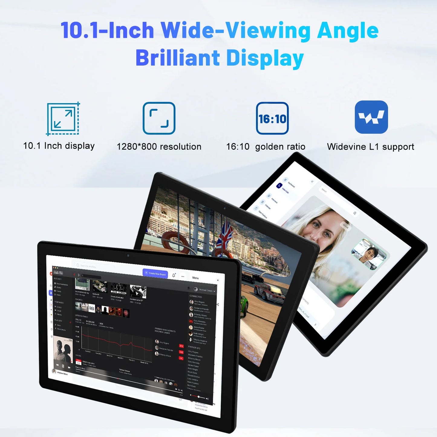 10.1 Inch Android 14 Tablet Octa-Core 10GB RAM 64GB ROM (Expand to 1TB) Widevine L1 Compatible IPS HD Screen with WiFi 6 BT 5.3