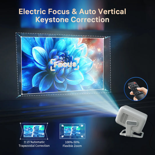Portable Native 1080P 350ANSI 4K Supported Android 11 360° Projector With Auto Keystone Focus Wifi6 BT5.4 For Home, Office