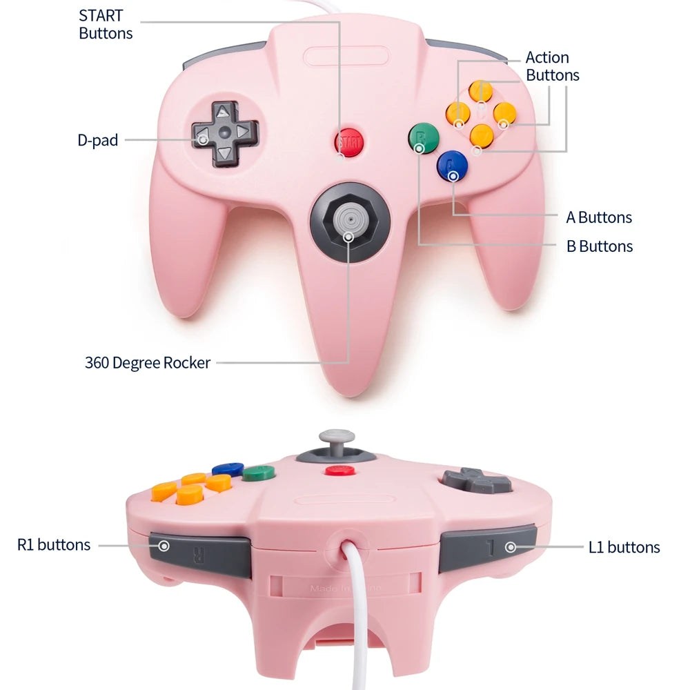 Classic N64 Controller Retro Wired Gamepad Joystick, Replacement for N64 Console Video Game System Play Games