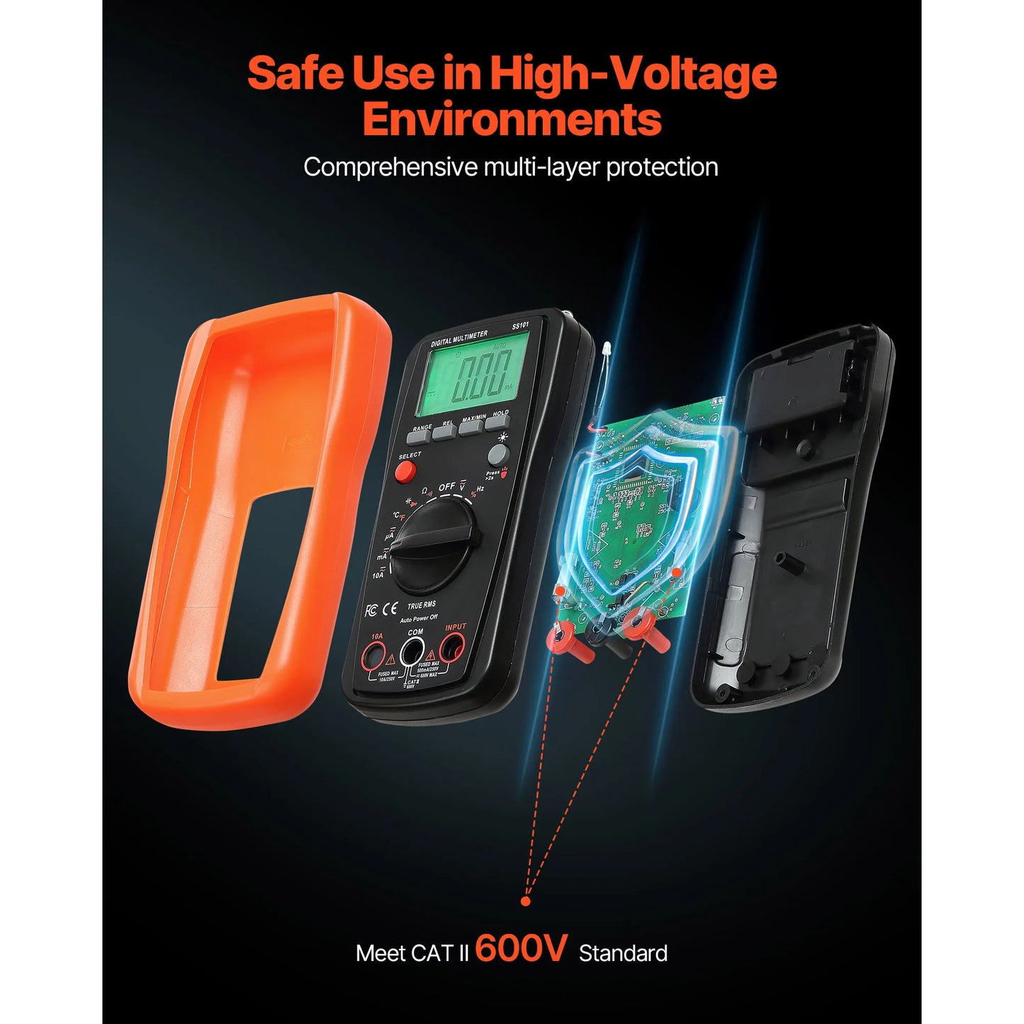 Digital Multimeter TRMS DC/AC Voltmeter Current Tester Auto-Ranging Multimeter for Current Voltage Resistance Measurement